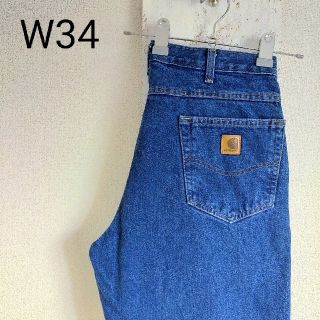 カーハート(carhartt)のカーハート　デニムパンツ　ジーンズ　バギーパンツ　革パッチ　34インチ(デニム/ジーンズ)