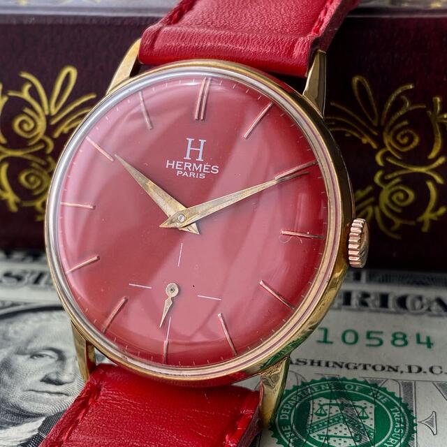 Hermes - 【情熱の赤】OH済 HERMES PARIS エルメス 14KGP 腕時計 1
