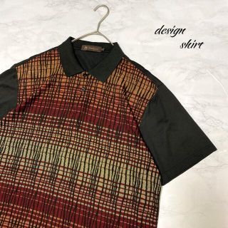 柄シャツ　総柄　ポロシャツ  レトロ　マルチ　デザインシャツ　ビンテージ　古着(シャツ)