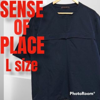 センスオブプレイスバイアーバンリサーチ(SENSE OF PLACE by URBAN RESEARCH)の☆状態良好☆SENSE OF PLACE カットソー Wポケット L 紺 古着(Tシャツ/カットソー(半袖/袖なし))