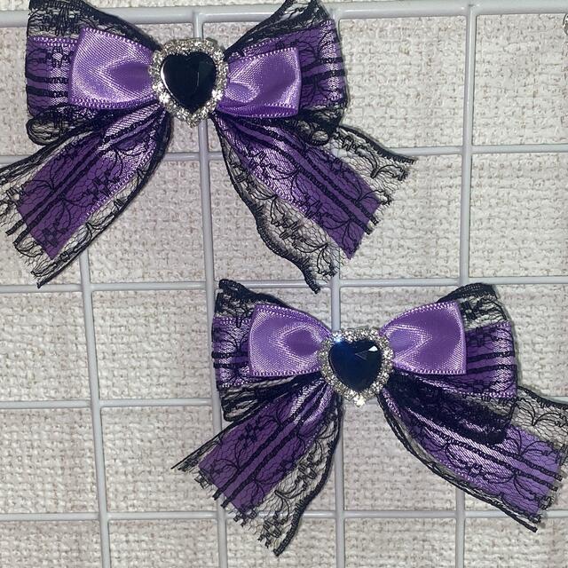 デビルの羽♡ギンガムチェックレースリボン/ヘアメ/紫/量産型 デビルの羽♡ギンガムチェックレースリボン/ヘアメ/紫/量産型