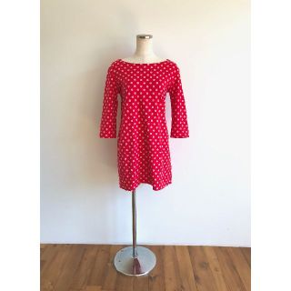 マリメッコ(marimekko)のマリメッコ/ワンピース/ひざ丈/水玉/7分袖/XS/レッド×ピンク/コットン(ひざ丈ワンピース)