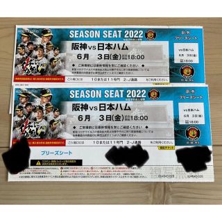 ハンシンタイガース(阪神タイガース)の阪神×日ハム　新庄監督！　交流戦！6月3日　ブリーズシート　観戦チケット2枚連番(野球)