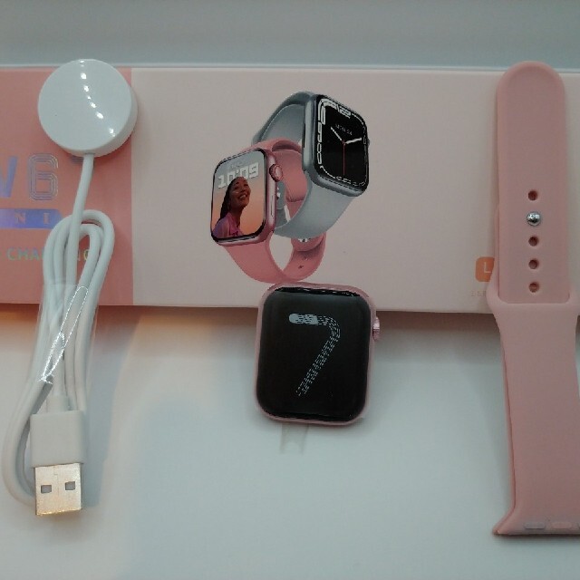 スマートウォッチ(ピンク)HW67mini 日本語対応 ワイヤレス充電