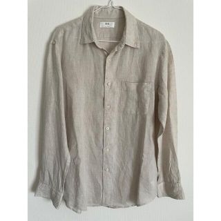 ユニクロ(UNIQLO)のユニクロ 麻100% メンズ シャツ 長袖 ベージュ(シャツ)