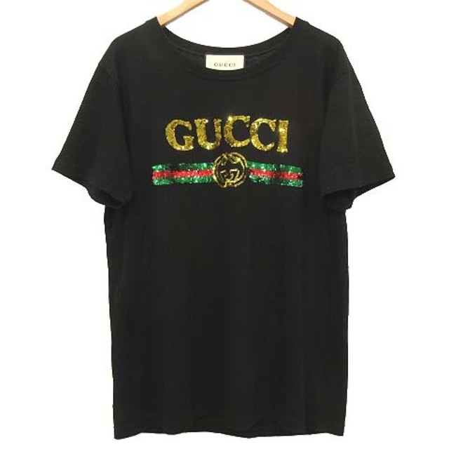 Gucci(グッチ)のグッチ ロゴ Tシャツ スパンコール タイガー 半袖 カットソー 38 ブラック レディースのトップス(Tシャツ(半袖/袖なし))の商品写真