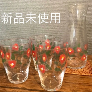 【新品未使用】日本製　片岡鶴太郎/椿 カラフェ・タンブラー3個セット(グラス/カップ)