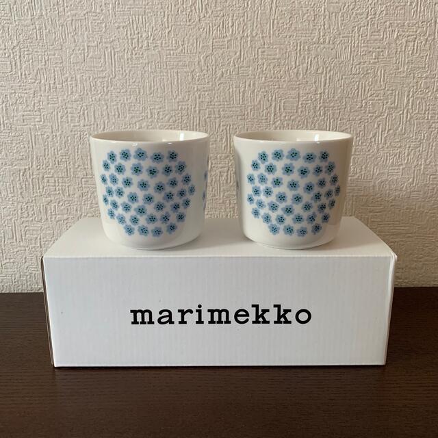 marimekko プケッティ ラテマグ  ホワイト×ブルー ２個セットグラス/カップ