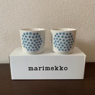 マリメッコ(marimekko)のmarimekko プケッティ ラテマグ  ホワイト×ブルー ２個セット(グラス/カップ)