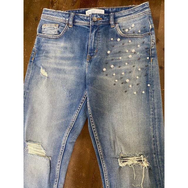 ZARA パール付きストレートデニム | フリマアプリ ラクマ