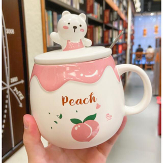 かわいいカップ ピーチ peach 600ml　スプーン付き(マグカップ)