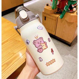 ステンレス水筒 スタンプ付き 1300ml 大型 ホワイト(水筒)