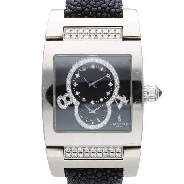 ドゥグリソゴノ/DE GRISOGONO TINO-S03 AT K18WGダイヤモンドブラック文字盤腕時計 レディース 28mm