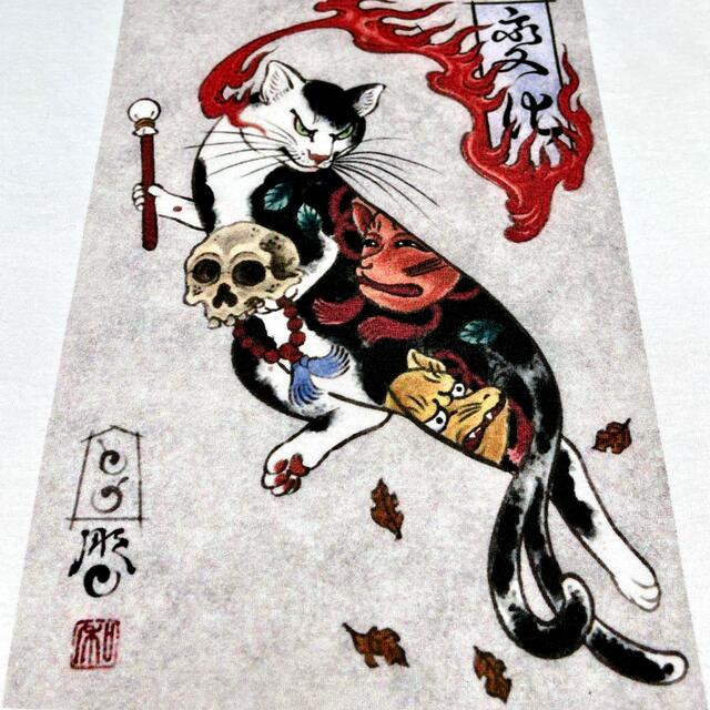 【プリント Tシャツ】新品 浮世絵 猫 ネコ 和彫り ビッグ プリント