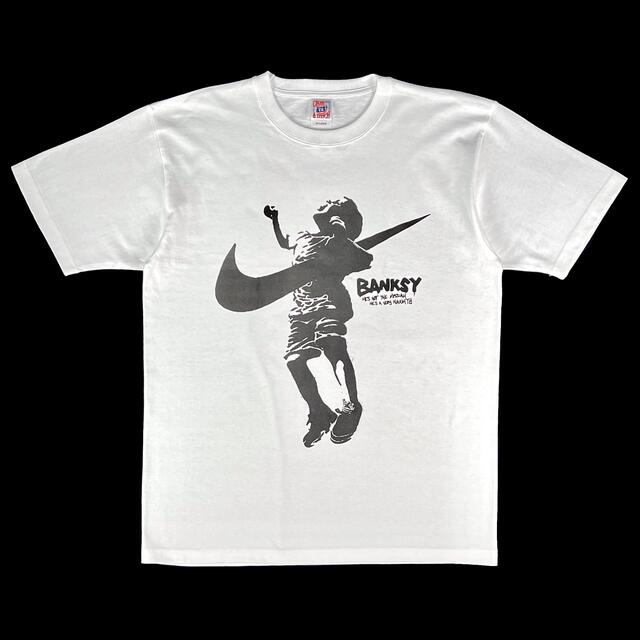 新品 バンクシー AIR ジャンプ スウォッシュ 少年 ビッグプリント Tシャツ 5
