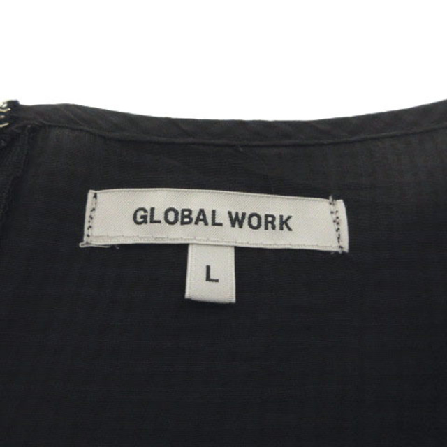 GLOBAL WORK(グローバルワーク)のGLOBAL WORK ワンピース ミディ丈 袖ロールアップ チェック 紺 L レディースのワンピース(ひざ丈ワンピース)の商品写真