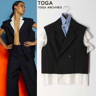 TOGA - toga archives トーガ アーカイブス ケープシャツ ストライプの 