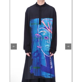 ヨウジヤマモト(Yohji Yamamoto)の朝倉 プリント ブルー ウィメン チュニック ロングカットソー(Tシャツ/カットソー(七分/長袖))