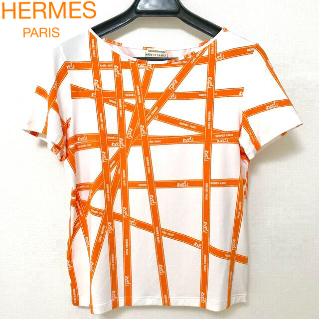 HERMES エルメス リボンプリント マルジェラ期 Tシャツ オレンジ