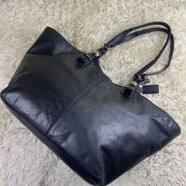 COACH コーチ　レザー　トートバッグ　ドットシグネチャー　黒 1