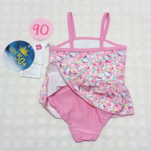 サンリオ(サンリオ)の90♡新品タグ付き♡ハローキティ♡総柄ワンピース水着♡ピンク系♡UPF50+ キッズ/ベビー/マタニティのキッズ服女の子用(90cm~)(水着)の商品写真