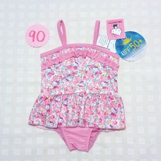 サンリオ(サンリオ)の90♡新品タグ付き♡ハローキティ♡総柄ワンピース水着♡ピンク系♡UPF50+(水着)