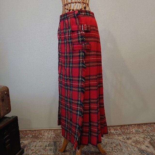 ヴィンテージ タータンチェック 巻きロングスカート  ヨーロッパ古着 レディースのスカート(ロングスカート)の商品写真