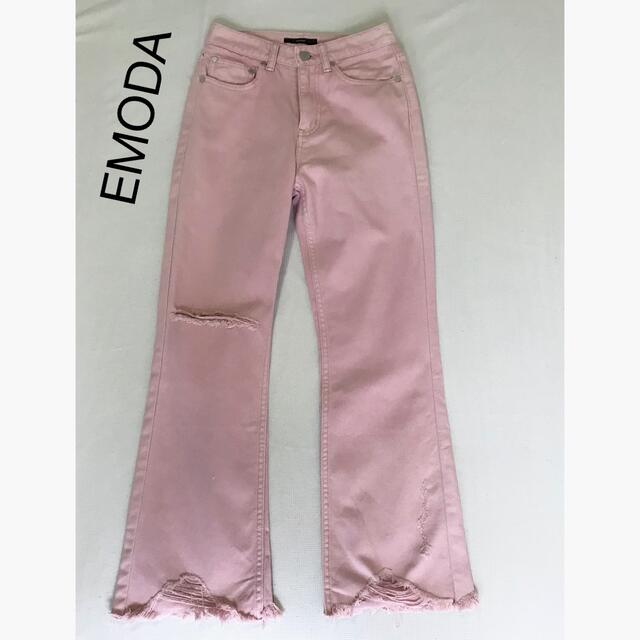 EMODA(エモダ)の極美品★EMODA フレアクラッシュデニムジーンズ0/ピンク レディースのパンツ(デニム/ジーンズ)の商品写真