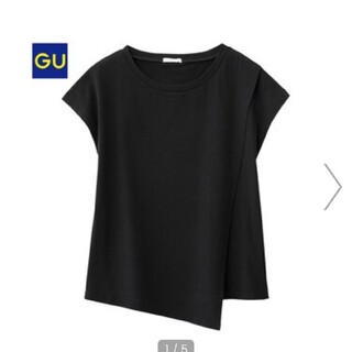 ジーユー(GU)のGUマーセライズドアシンメトリーTシャツM黒ブラック(Tシャツ(半袖/袖なし))