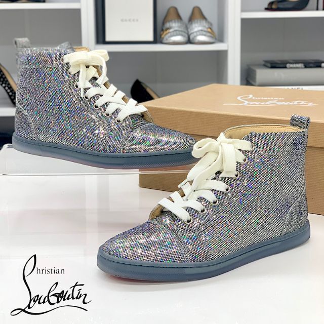 新品本物 - Louboutin Christian 3769 シルバー ハイカットスニーカー
