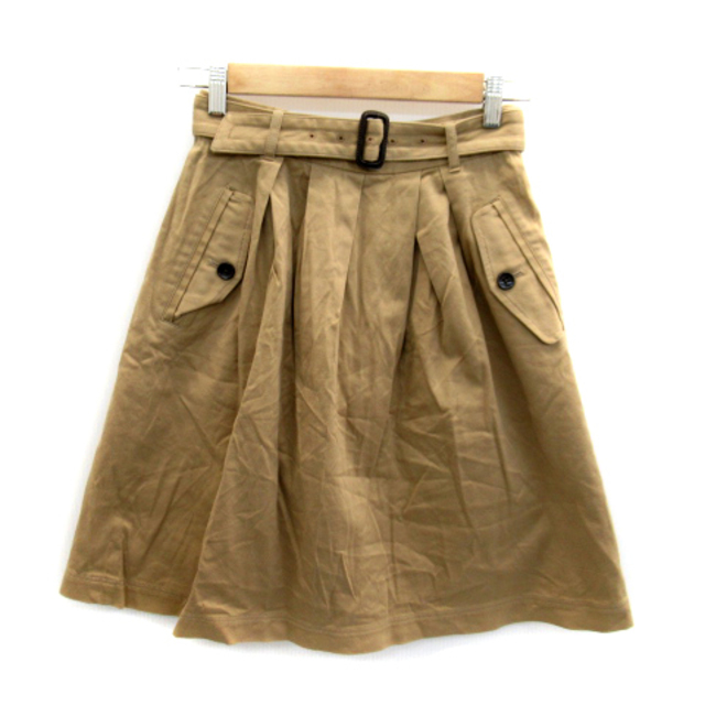 UNITED ARROWS(ユナイテッドアローズ)のユナイテッドアローズ フレアスカート ひざ丈 無地 ベルト付き 38 ベージュ レディースのスカート(ひざ丈スカート)の商品写真
