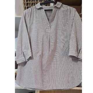 茶白チェックシャツ　M(シャツ/ブラウス(長袖/七分))