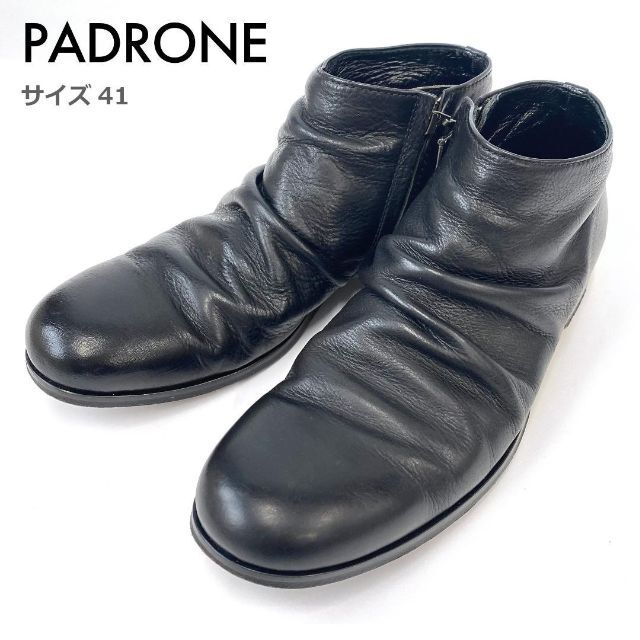 美品 パドローネ PADRONE ショートブーツ ブラック サイドジップ 美品 パドローネ PADRONE ショートブーツ ブラック サイドジップ
