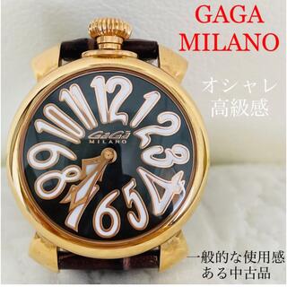 ガガミラノ(GaGa MILANO)の【お得】ガガミラノ マヌアーレ5021 GP×革 40mm QZ 黒文字盤腕時計(腕時計(アナログ))