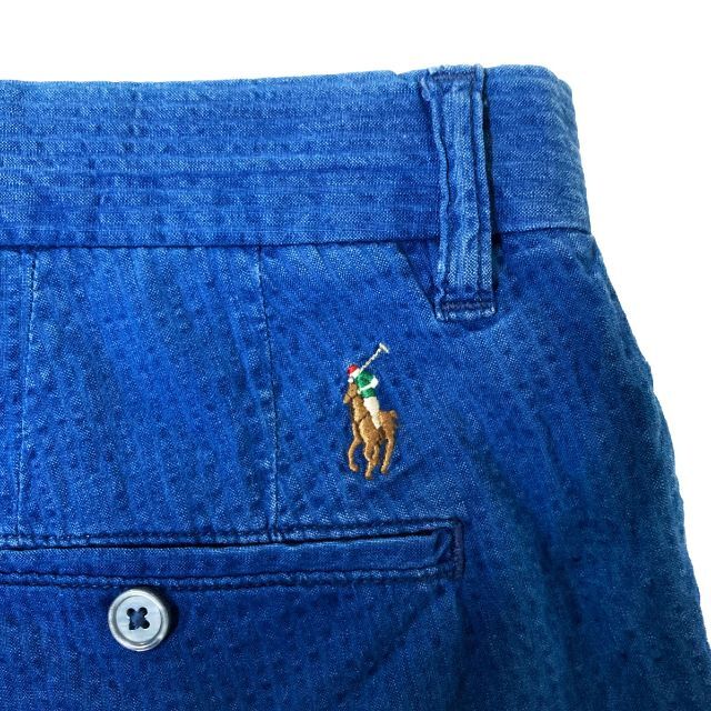 POLO RALPH LAUREN(ポロラルフローレン)の美品 定価1.5万 ポロラルフローレン シアサッカー ショートパンツ 青 S メンズのパンツ(ショートパンツ)の商品写真