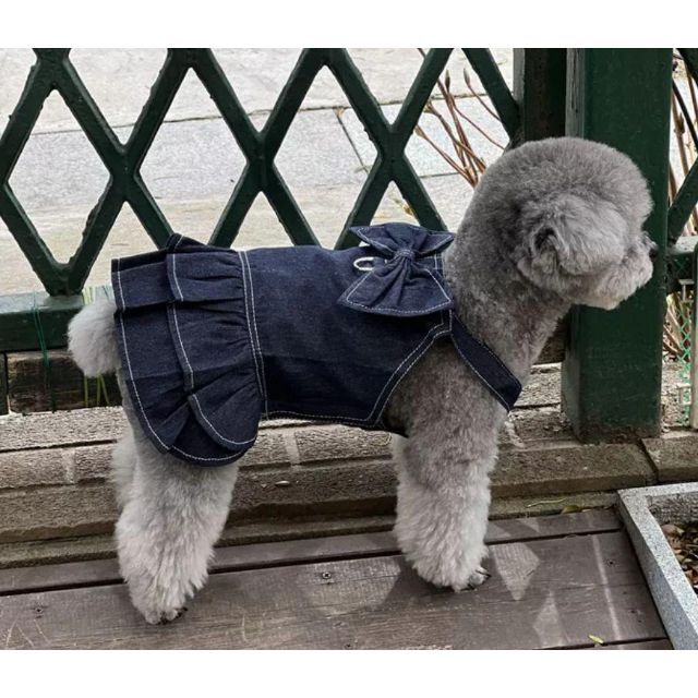 【Lサイズ　フリル】人気　犬の服　ハーネス　デニム　ワンピース　スカート