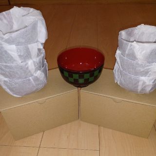 お椀　8個セット　市松模様　漆器(食器)