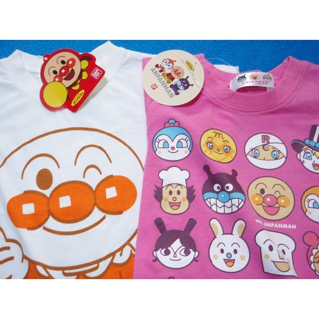 アンパンマン(アンパンマン)の新品　90cm　アンパンマン　女の子半袖Tシャツ2枚セット　ピースW・16キャラ キッズ/ベビー/マタニティのキッズ服女の子用(90cm~)(Tシャツ/カットソー)の商品写真