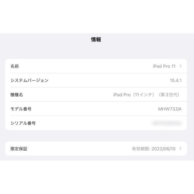 iPad Pro 11 第3世代 256GB Wi-Fi + Cellular