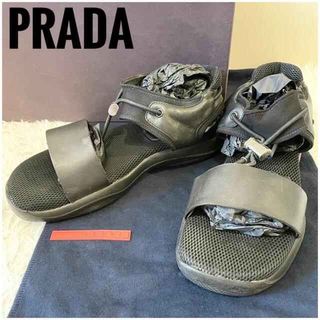 美品⭐️PRADA レザー メッシュ ストラップサンダル ブラック NERO