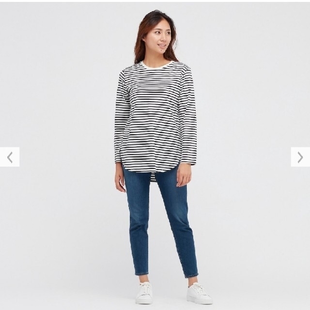 UNIQLO(ユニクロ)のユニクロ　スムースコットンシャツテールボーダーT レディースのトップス(Tシャツ(長袖/七分))の商品写真