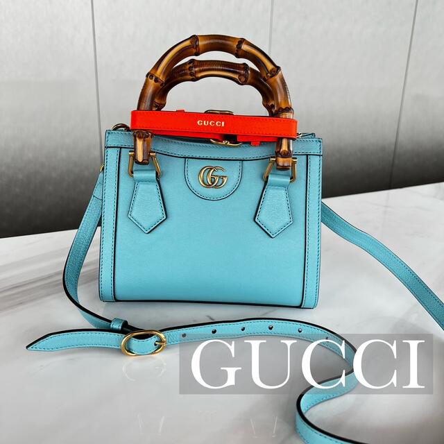 GUCCI グッチ バンブーショッパー 2Way ショルダーバッグ ライトブルー