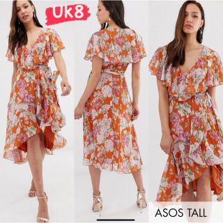 エイソス(asos)のASOS*人気完売商品＊ベルト付き花柄ドレス UK8(ロングワンピース/マキシワンピース)