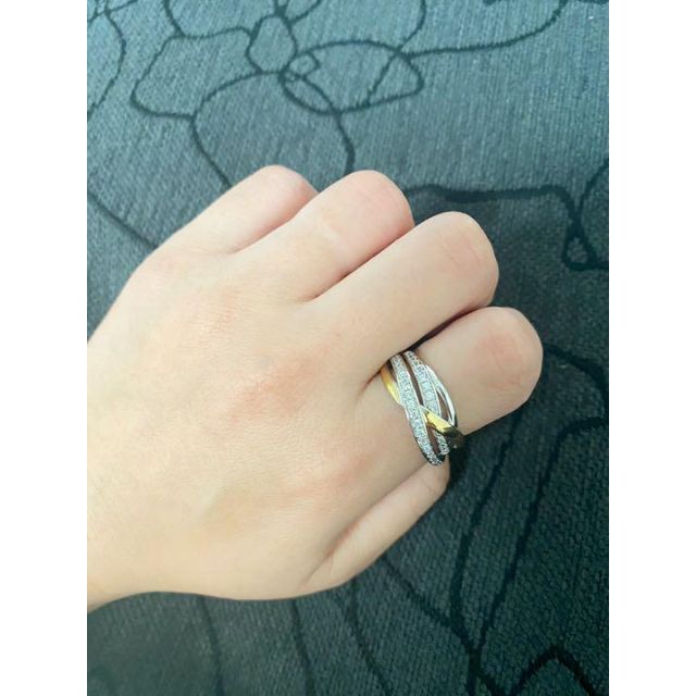 （1208）15号　ゴールド×シルバー立体スワロ４連リング　高価爪留め　指輪 レディースのアクセサリー(リング(指輪))の商品写真