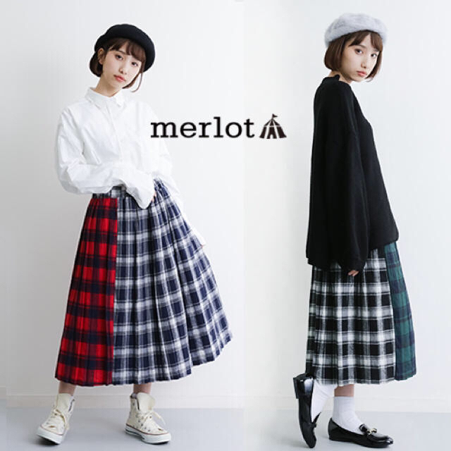 merlot(メルロー)のメルロー ダブルチェックプリーツスカート ブラック レディースのスカート(ひざ丈スカート)の商品写真