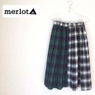 メルロー(merlot)のメルロー ダブルチェックプリーツスカート ブラック(ひざ丈スカート)