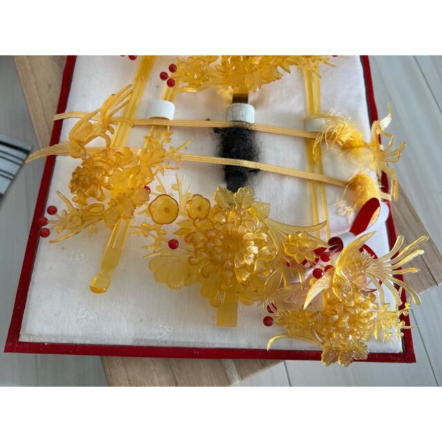 花嫁笄 べっ甲風 日本髪 花嫁かんざし 簪 木箱付き 髪飾り 花笄 和装