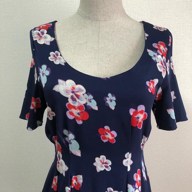 【美品】ミンクピンク ミニワンピース 花柄 ネイビー 半袖 春夏 S XS