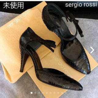 セルジオロッシ(Sergio Rossi)のセルジオロッシ パイソンパンプス☆シルクサテンストラップリボン☆ブラック☆未使用(ハイヒール/パンプス)