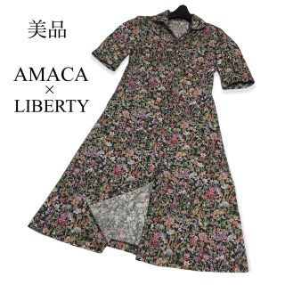 アマカ(AMACA)の美品 AMACA アマカ×リバティ 膝下 ワンピース 花柄 38 総柄  半袖(ひざ丈ワンピース)